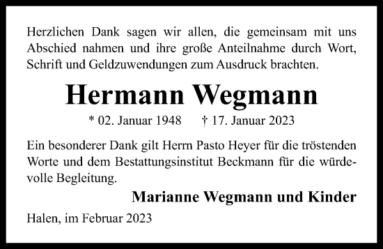 Anzeige von Hermann Wegmann von OM-Medien