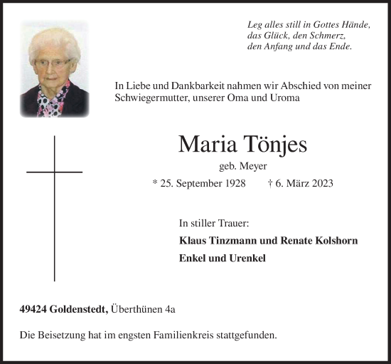 Anzeige von Maria Tönjes von OM-Medien