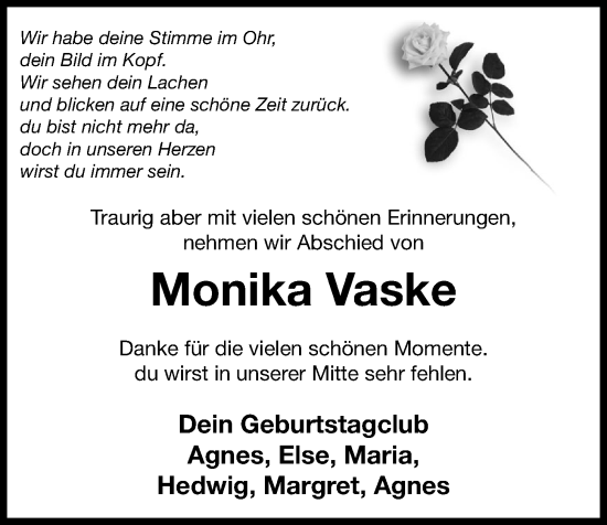 Anzeige von Monika Vaske von OM-Medien