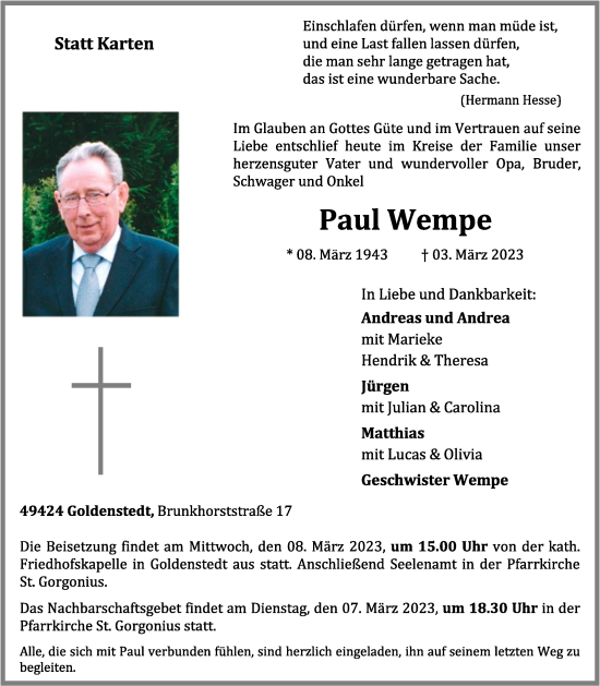 Anzeige von Paul Wempe von OM-Medien