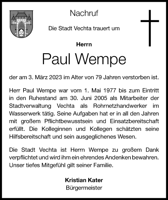 Anzeige von Paul Wempe von OM-Medien