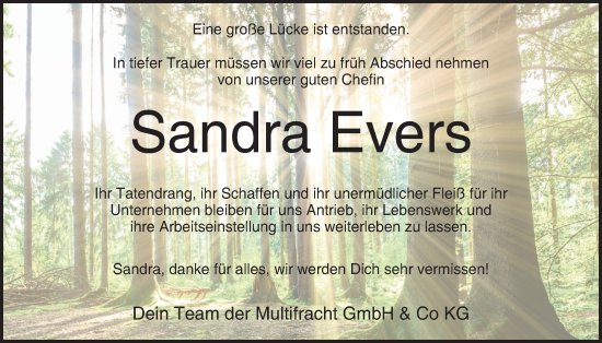 Anzeige von Sandra Evers von OM-Medien