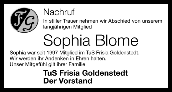 Anzeige von Sophia Blome von OM-Medien