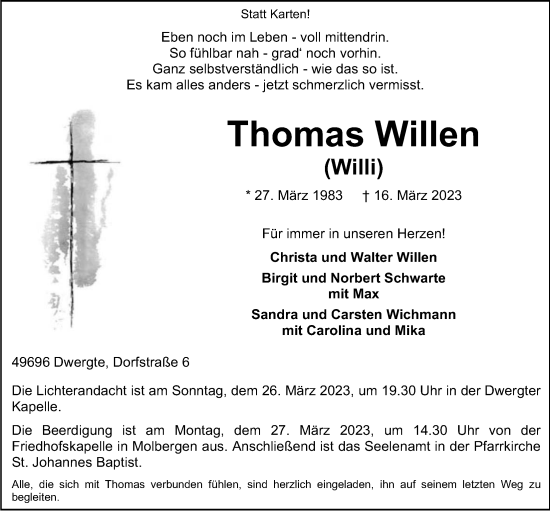 Anzeige von Thomas Willen von OM-Medien