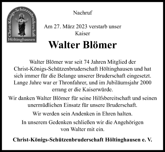 Anzeige von Walter Blömer von OM-Medien