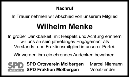 Anzeige von Wilhelm Menke von OM-Medien