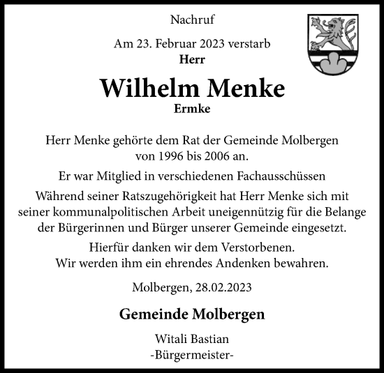 Anzeige von Wilhelm Menke von OM-Medien