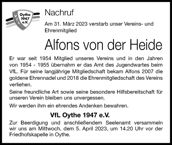 Anzeige von Alfons von der Heide von OM-Medien