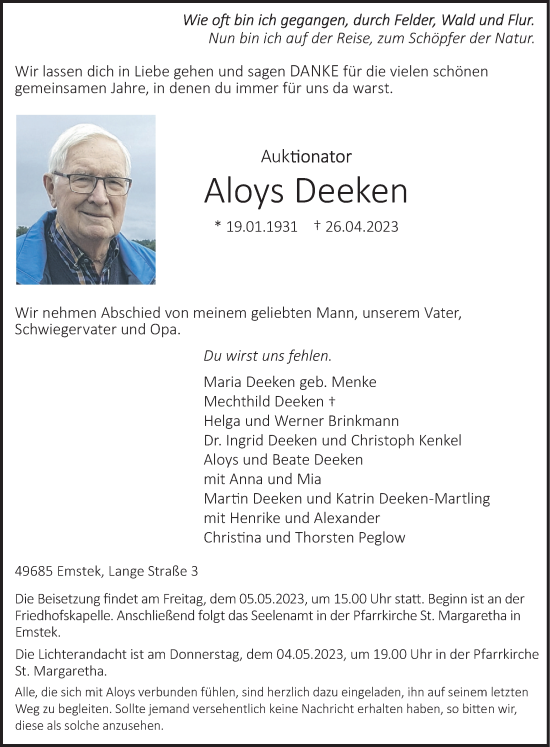 Anzeige von Aloys Deeken von OM-Medien