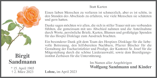 Anzeige von Birgit Sandmann von OM-Medien