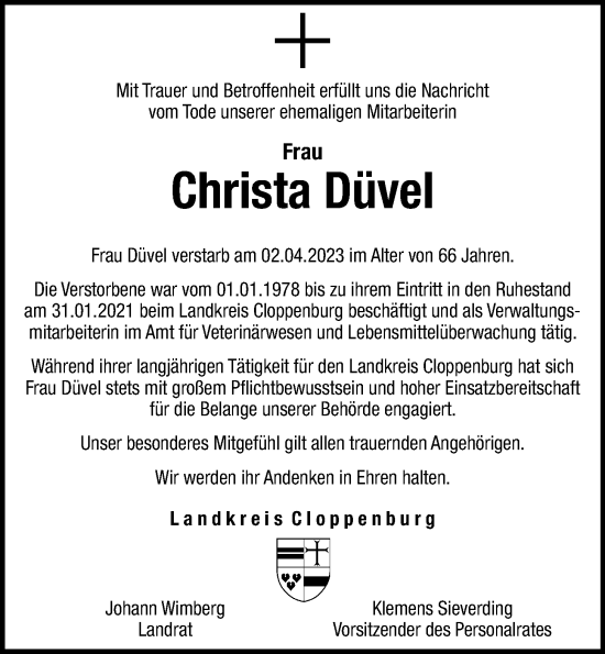 Anzeige von Christa Düvel von OM-Medien