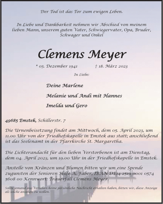 Anzeige von Clemens Meyer von OM-Medien