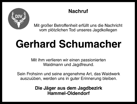 Anzeige von Gerhard Schumacher von OM-Medien