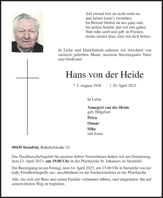 Anzeige von Hans von derHeide von OM-Medien