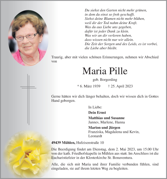 Anzeige von Maria Pille von OM-Medien