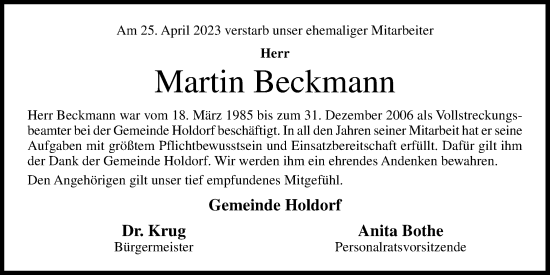 Anzeige von Martin Beckmann von OM-Medien