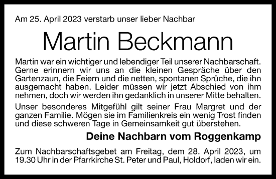 Anzeige von Martin Beckmann von OM-Medien