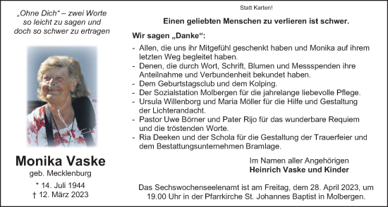 Anzeige von Monika Vaske von OM-Medien