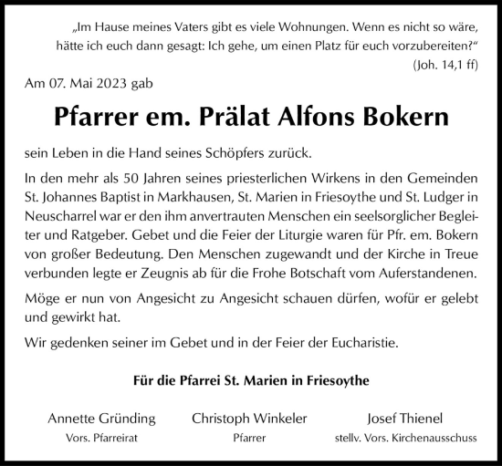 Anzeige von Alfons Bokern von OM-Medien