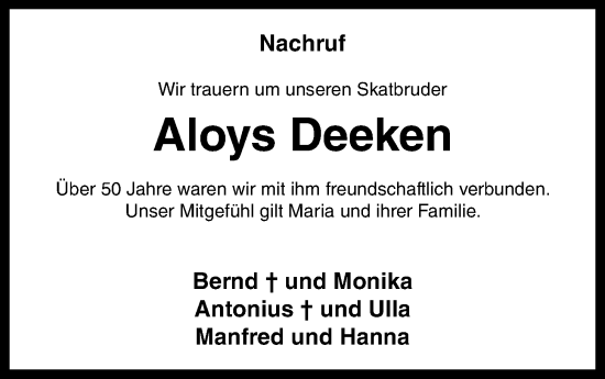 Anzeige von Aloys Deeken von OM-Medien