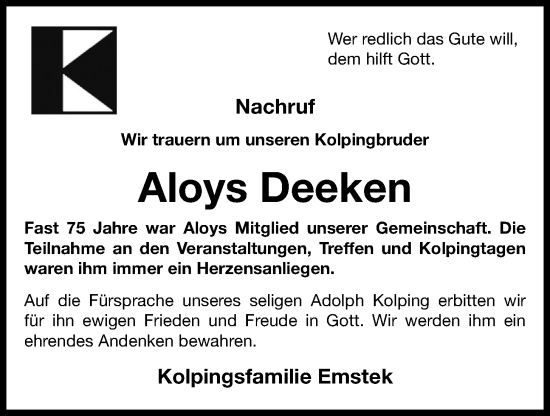 Anzeige von Aloys Deeken von OM-Medien