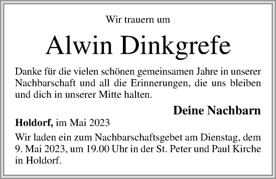 Anzeige von Alwin Dinkgrefe von OM-Medien