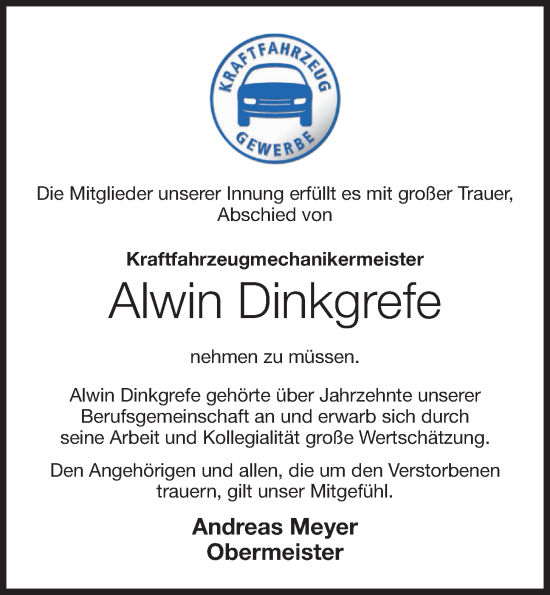 Anzeige von Alwin Dinkgrefe von OM-Medien