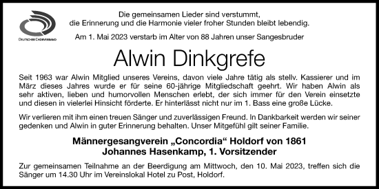 Anzeige von Alwin Dinkgrefe von OM-Medien