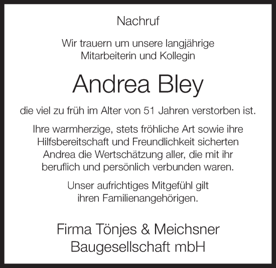 Anzeige von Andrea Bley von OM-Medien