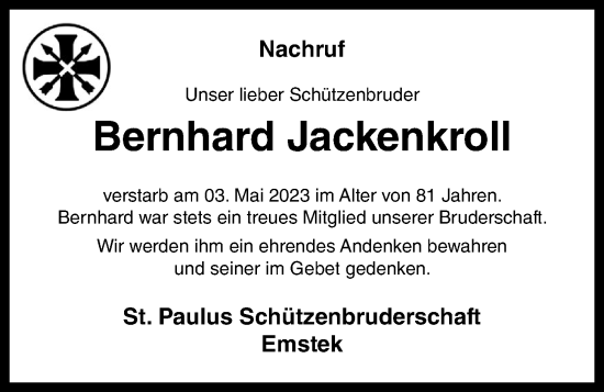 Anzeige von Bernhard Jackenkroll von OM-Medien