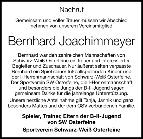 Anzeige von Bernhard Joachimmeyer von OM-Medien