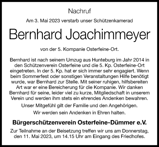 Anzeige von Bernhard Joachimmeyer von OM-Medien