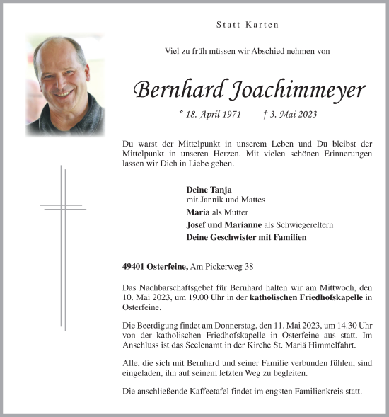 Anzeige von Bernhard Joachimmeyer von OM-Medien