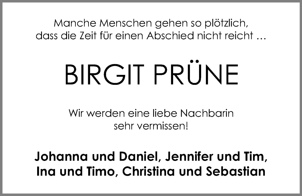  Traueranzeige für Birgit Prüne vom 17.05.2023 aus OM-Medien