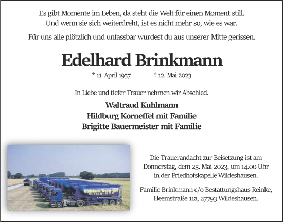 Anzeige von Edelhard Brinkmann von OM-Medien