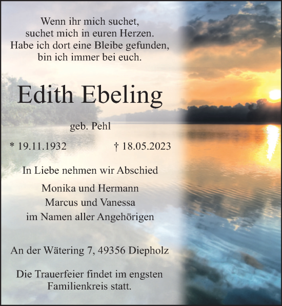 Anzeige von Edith Ebeling von OM-Medien