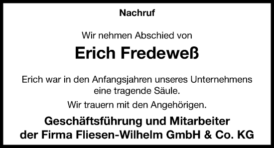 Anzeige von Erich Fredeweß von OM-Medien