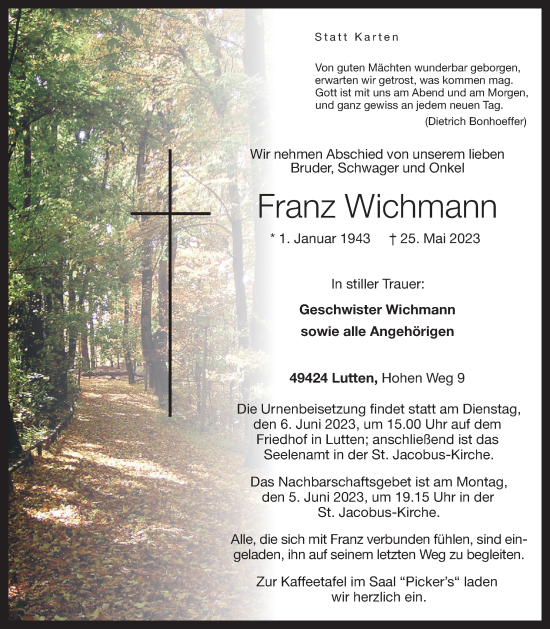 Anzeige von Franz Wichmann von OM-Medien