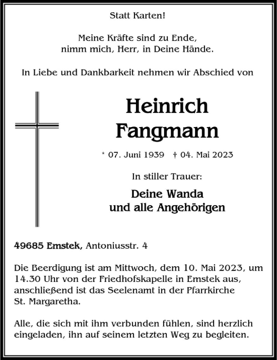 Anzeige von Heinrich Fangmann von OM-Medien