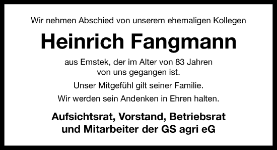 Anzeige von Heinrich Fangmann von OM-Medien