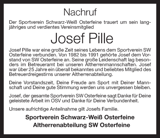 Anzeige von Josef Pille von OM-Medien