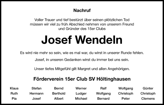 Anzeige von Josef Wendeln von OM-Medien