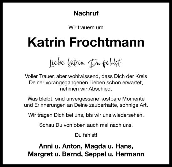 Anzeige von Katrin Frochtmann von OM-Medien