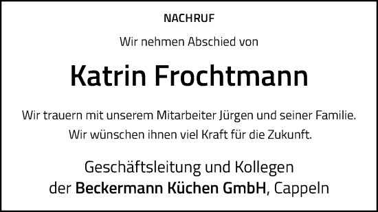 Anzeige von Katrin Frochtmann von OM-Medien