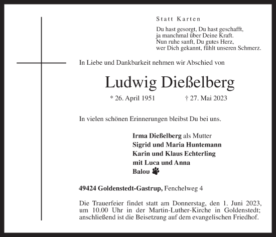 Anzeige von Ludwig Dießelberg von OM-Medien