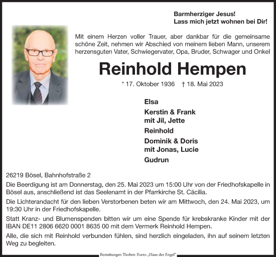 Anzeige von Reinhold Hempen von OM-Medien