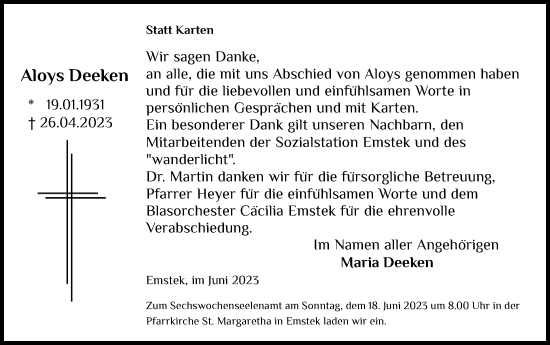 Anzeige von Aloys Deeken von OM-Medien