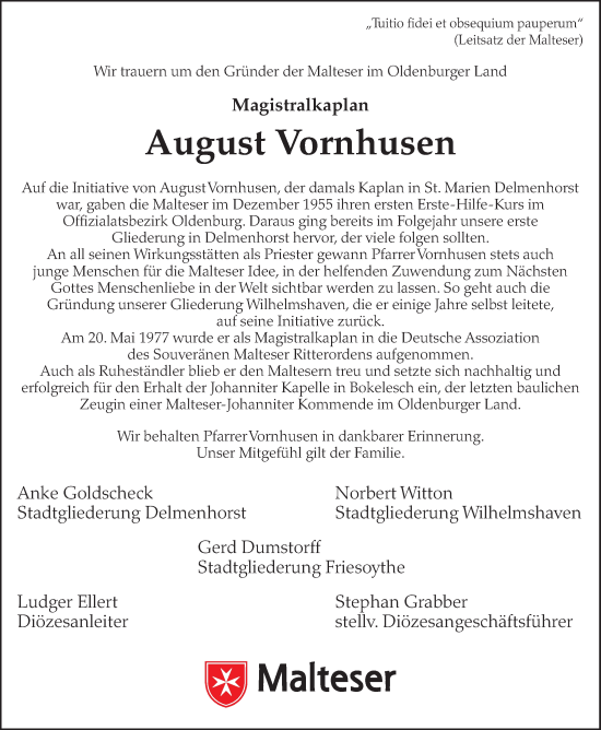 Anzeige von August Vornhusen von OM-Medien