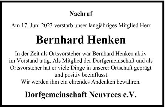 Anzeige von Bernhard Henken von OM-Medien