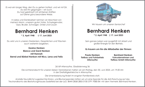 Anzeige von Bernhard Henken von OM-Medien